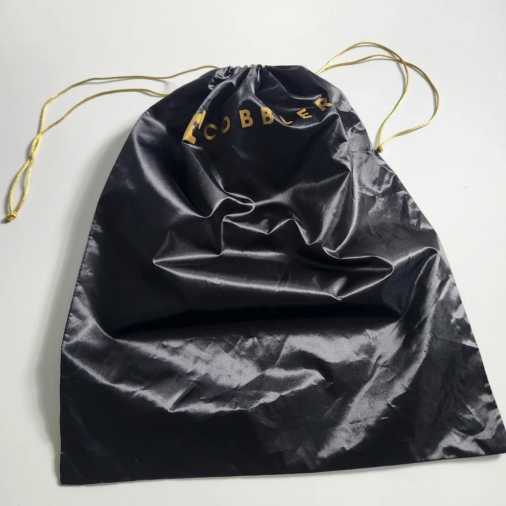 The Cobblers Black Satin Drawstring Dust Bag Gold Logo Shoe Storage 16x19.5